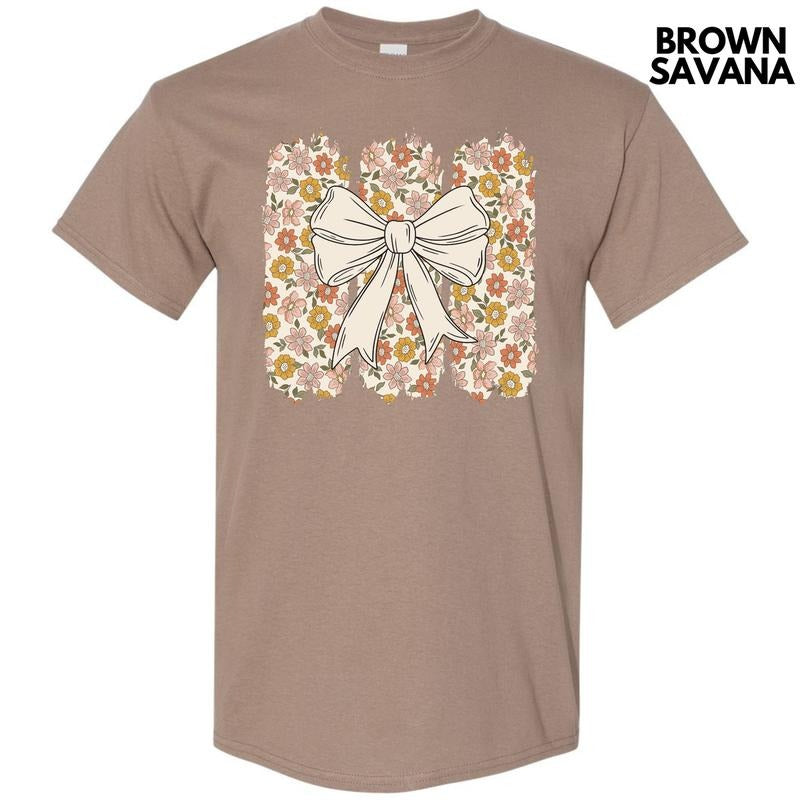 Retro Flower Bow Gildan Short Sleeve T-Shirt 'NLB' Hoodie, Sweatshirt | CiraTrend.com