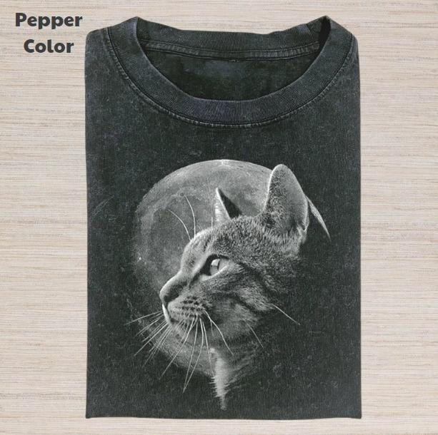 Retro Funny Vintage Graphic Tee, Cat In Moonlight T-Shirt, Unisex Meme Cringe Funny Dumb Shirt, Menswear Womenswear...