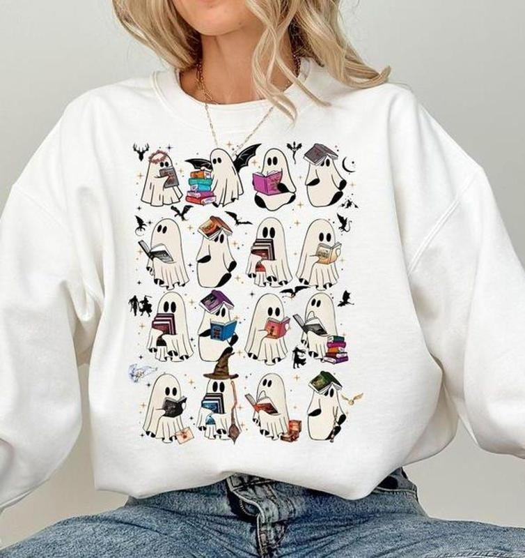 Retro Ghost Book Fantasy Shirt, Halloween Book Shirt, Bookish Ghost, Hp, Halloween Gift For Book Lover Hoodie, Sweatshirt
