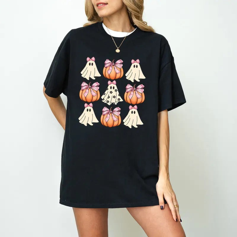 Retro Halloween Shirt, Coquette Halloween Shirt, Halloween Pumpkin Shirt, Pink Pumpkin Shirt, Pumpkin Coquette Bow Shirt,...