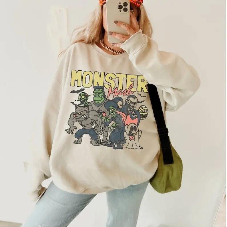 Retro Halloween Sweatshirt, Monster Mash Sweatshirt, Vintage Halloween Tee, Halloween Sweatshirt, Cute Ghost Shirt,...