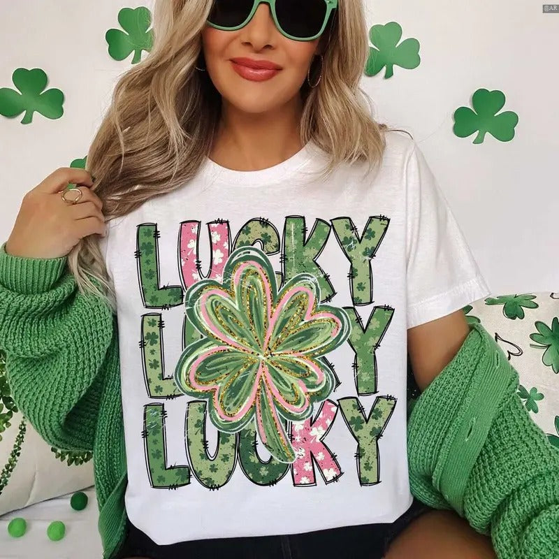 Retro Lucky Shirt, Retro St Patrick's Day Tee, Coquette St Patty's Day, Retro Crewneck, Gift For Lovers,, Trendy Top...
