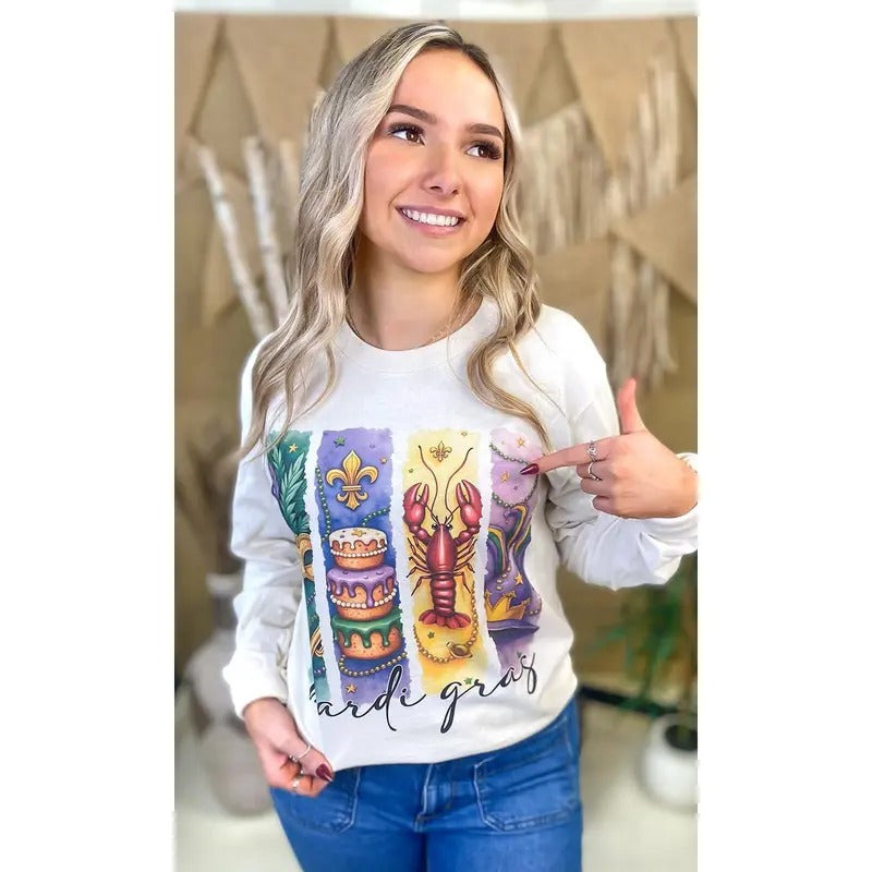 Retro Mardi Gras Graphic Long Sleeve T-Shirt Hoodie, Sweatshirt | CiraTrend.com