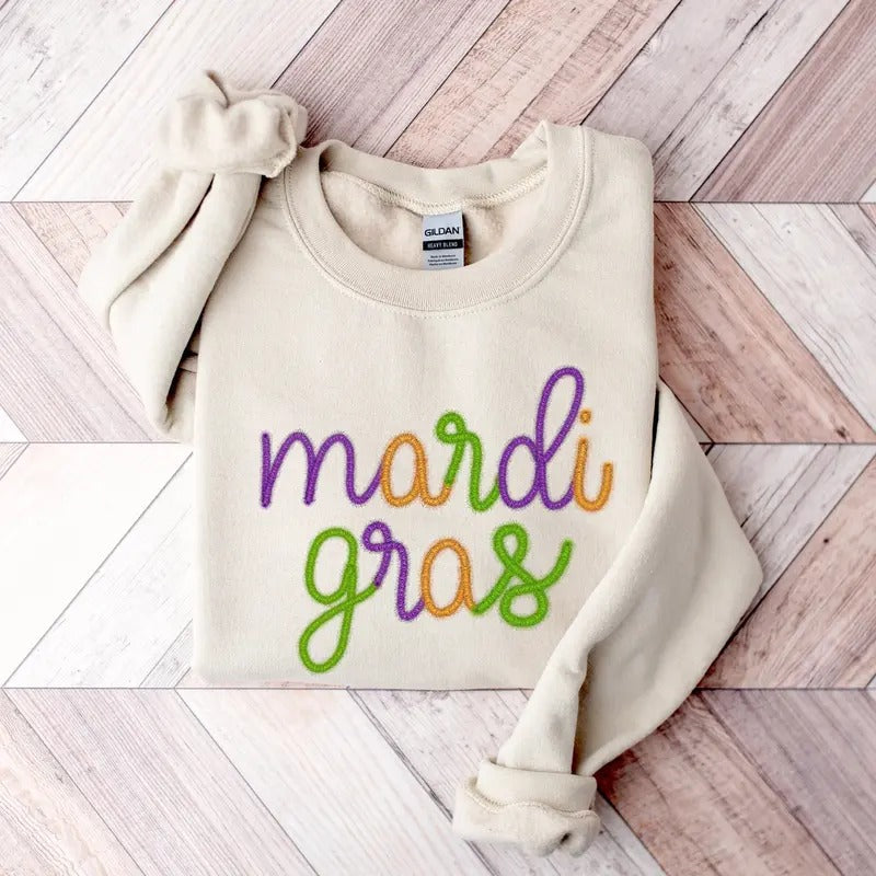 Retro Mardi Gras Sweatshirt, Mardi Gras Carnival Shirt, Women Mardi Gras Costume, New Orleans Cruise Shirt, Fleur De Lis...