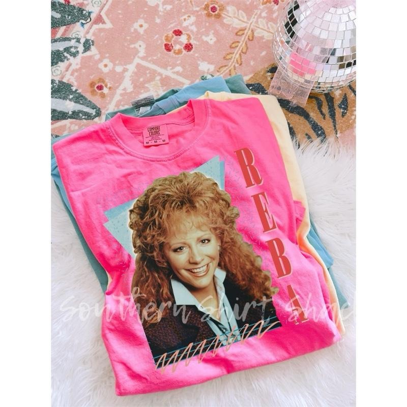 Retro Reba T shirt  | Neon Pink comfort colors T shirt top Hoodie, Sweatshirt | CiraTrend.com