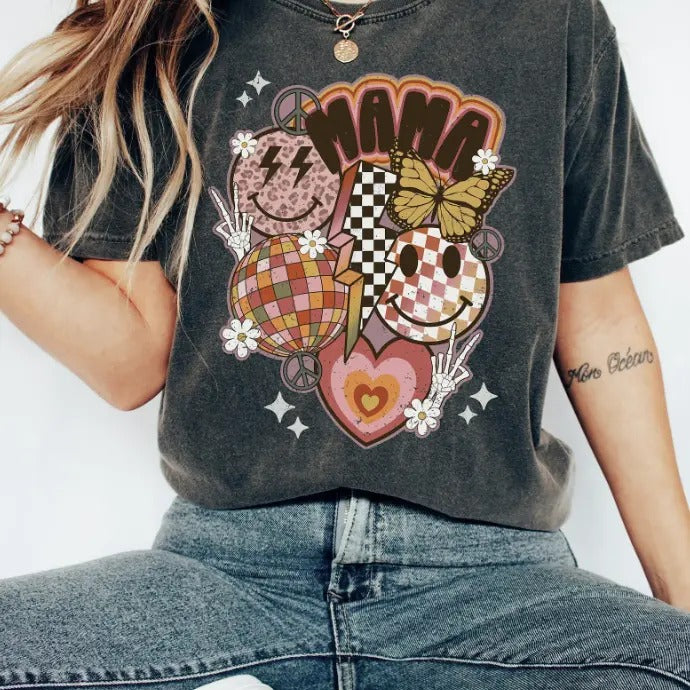 Retro Smiley Mama Shirt, Mom Shirt for mom for Mother's Day, Funny Mom Shirt, Mama T shirt, Mama Smiley Tee, Mama Tees...