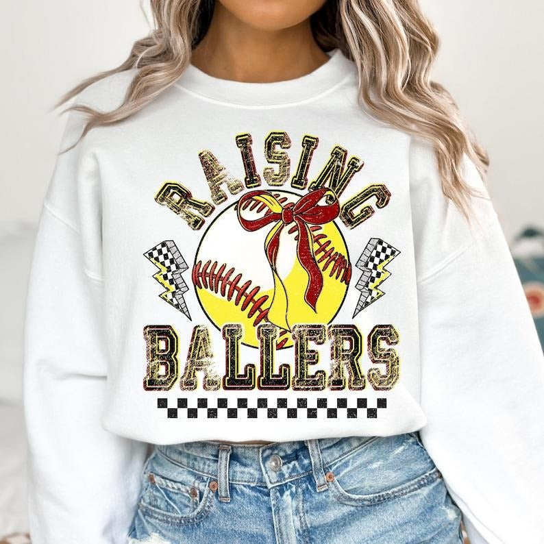 Retro Softball Baseball , Raising Ballers , Game Day Softball , Baseball Coquette Bow , Baseball Mom Sweatshirt T-Shirts,...