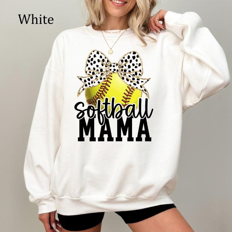 Retro Softball Mama Coquette Sweatshirt, Game Day Softball Bow Shirt, Trendy Softball Mom Top, Cute Sports Outfit, Cozy...
