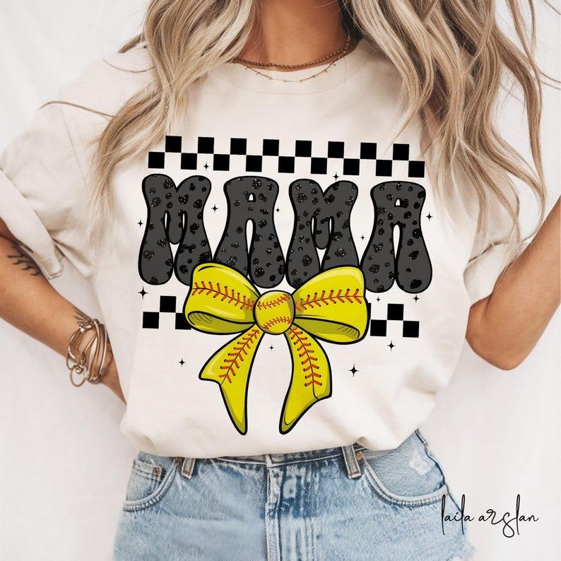 Retro Softball Mama T-shirt, Coquette, Game Day Bow, Checker, Softball Mom Hoodie, Sweatshirt | CiraTrend.com