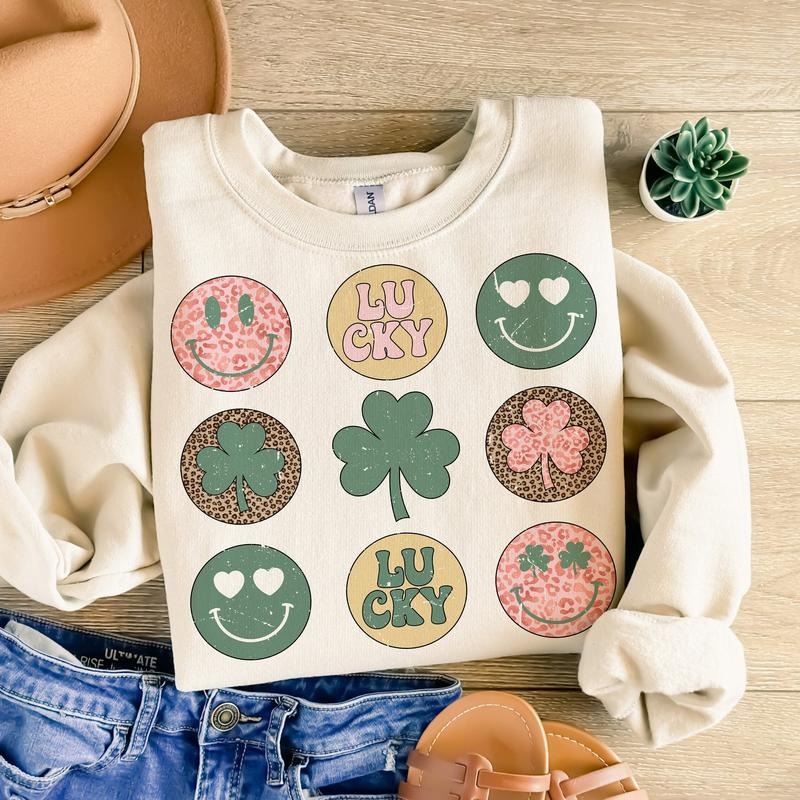 Retro St Patrick's Day Sublimation, St Patricks Day Sweatshirt, Shamrock Sweatshirt, Hearts Retro Groovy Sweatshirt...