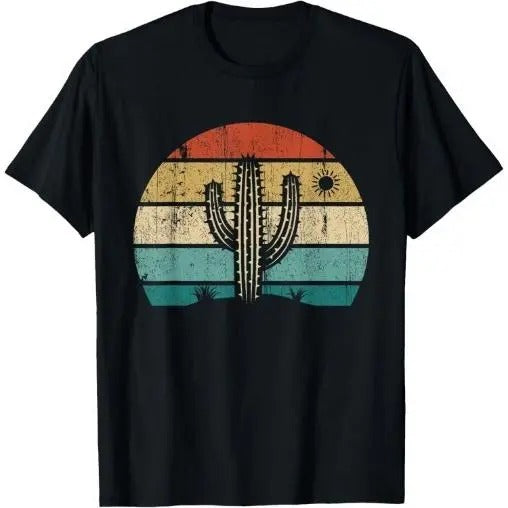 Retro Vintage Saguaro Cactus Cactus Sunset Opuntia Cactaceae T-Shirt Made in USA Hoodie, Sweatshirt | CiraTrend.com