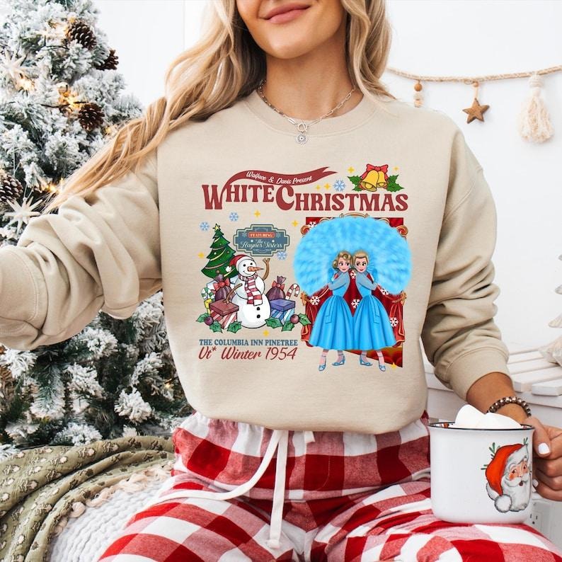 Retro Vintage White Christmas Sweatshirt, Haynes Sisters T-shirt, Christmas Movies 1954 Tee, Columbia Inn Pinetree Shirt,...