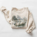 Retro White Swans Winter Lake Scene Sweatshirt - 90s Waterfowl Mountain Forest Nature Gift - Bird Watcher T-shirt  Boho...