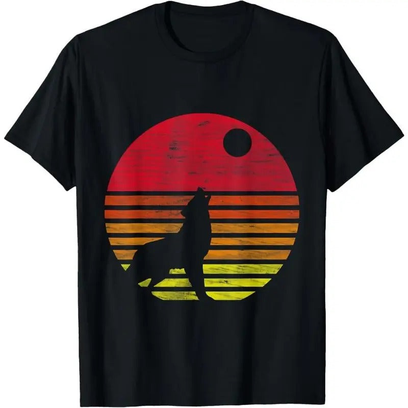 Retro Wolf Howling At The Moon T-Shirt Hoodie, Sweatshirt | CiraTrend.com