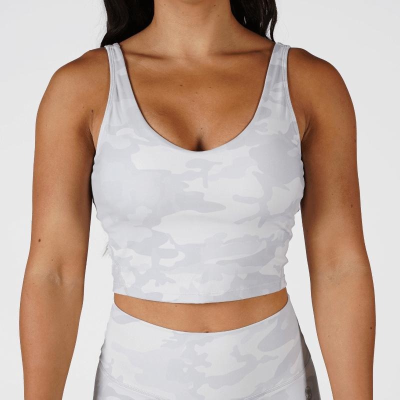 Revive Women's White Camo Skull Pattern Cropped Tank Top - Spandex Summer Training Shirt