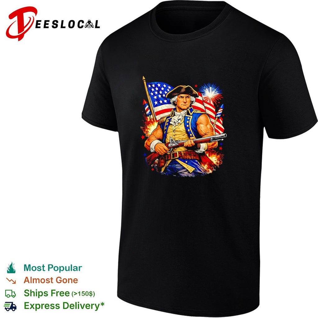 Revolutionary war soldier flag musket shirt