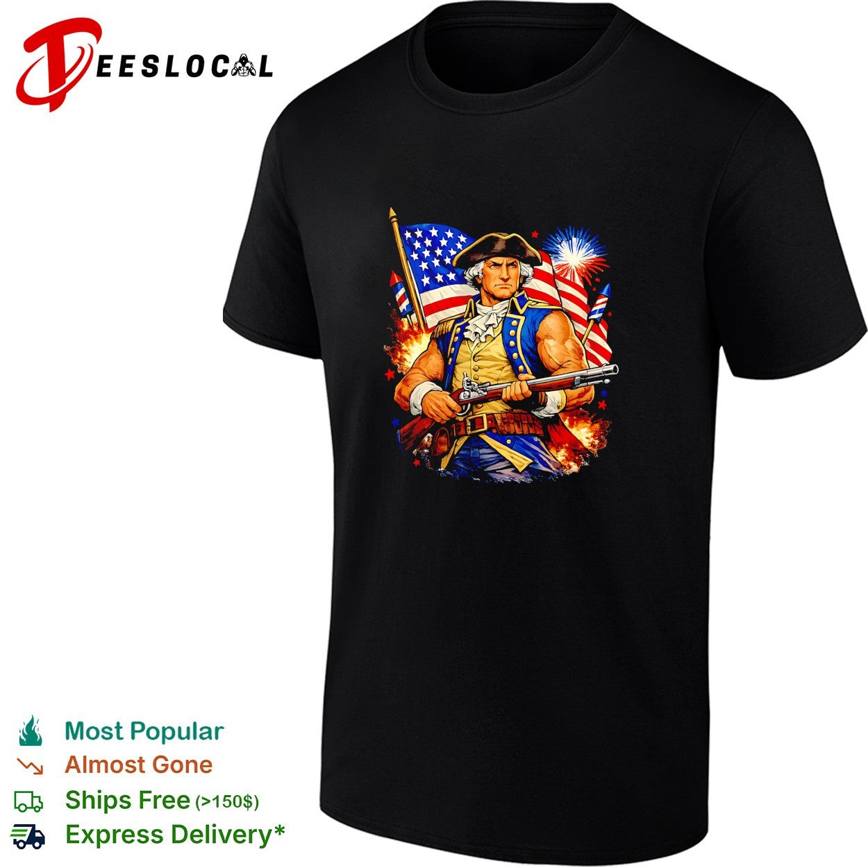 Revolutionary war soldier flag musket shirt