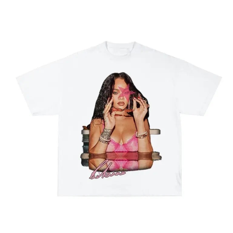 Rihanna Pink Star Vibrant Graphic T-Shirt Hoodie, Sweatshirt | CiraTrend.com