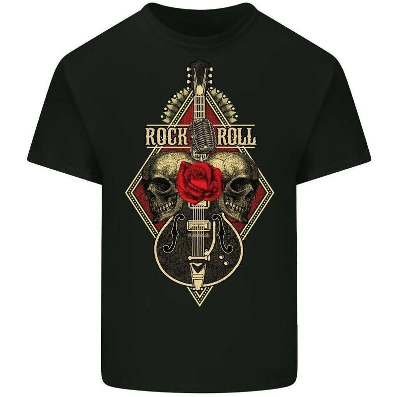 Rock & Roll T-Shirt Guitar Skull Mens Guitarist Biker Death Heavy Metal Music Made in USA Hoodie, Sweatshirt | CiraTrend.com