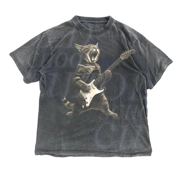 Rock Cat Playing Guitar Vintage Shirt, Retro Funny Guitar Cat T-Shirt, Cat Lovers, Rock Lovers Gift, Funny Gift, Rocker...