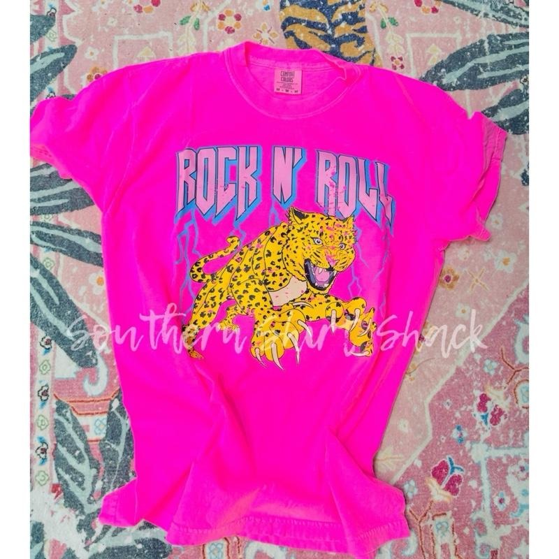 Rock n Roll Lightning T shirt  | Neon Pink comfort colors T shirt top Hoodie, Sweatshirt | CiraTrend.com