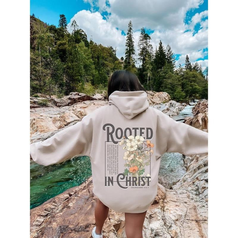 Rooted In Christ Hoodie Christian Sweatshirt Spiritual Sweatshirt Faith Based Shirt Cotton Sweaters | CiraTrend.com