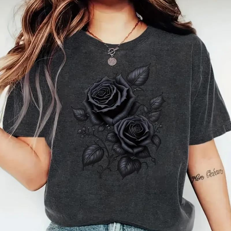 Rose Floral Comfort Colors Tee, Women's Casual Short Sleeve Crew Neck T-Shirt, Womenswear Menswear, Gift for Women & Men,...