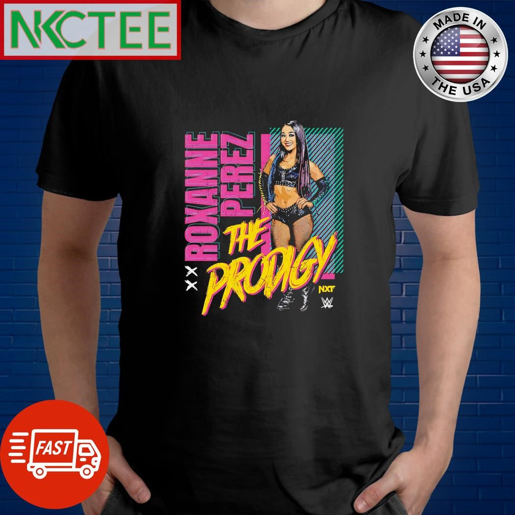 Roxanne Perez The Prodigy pink yellow text paint shirt