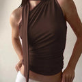 Ruched Sleeveless One Shouler Shirts Y2K Scarf Top Going Out Club Tank Top Hoodie, Sweatshirt | CiraTrend.com