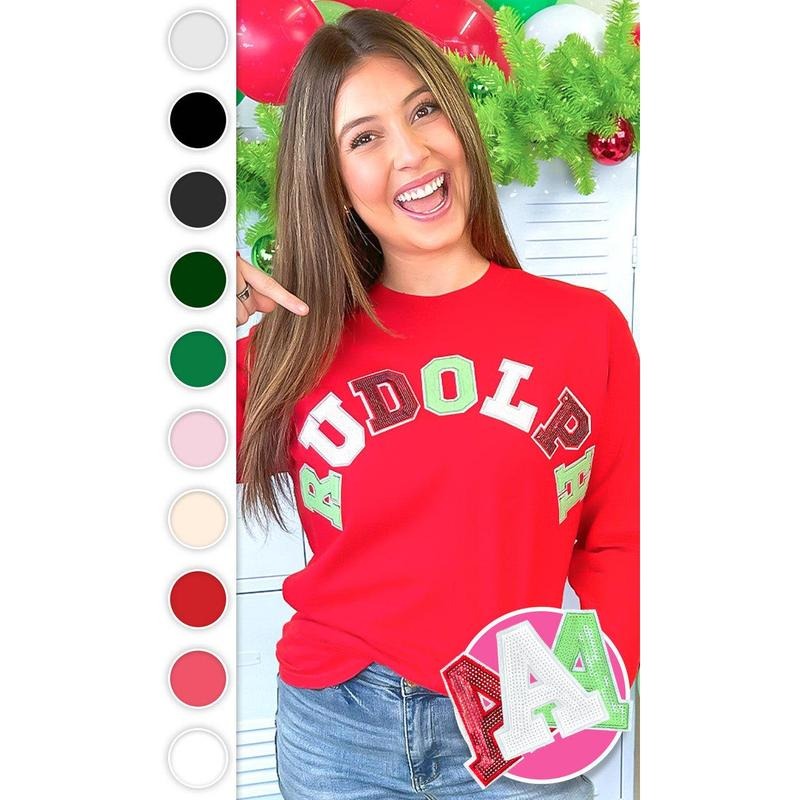 Rudolph Sequin Christmas Graphic Long Sleeve T-Shirt Hoodie, Sweatshirt | CiraTrend.com