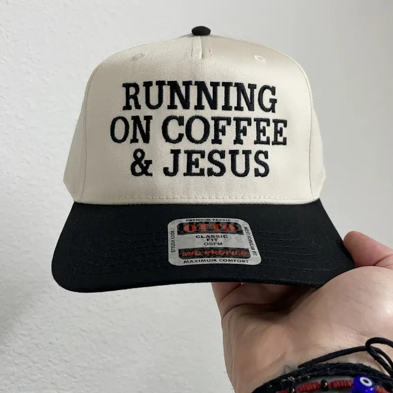 Running on Coffee and Jesus Embroidered Trucker Hat | Faith-Inspired Cap | Christian Gift for Women