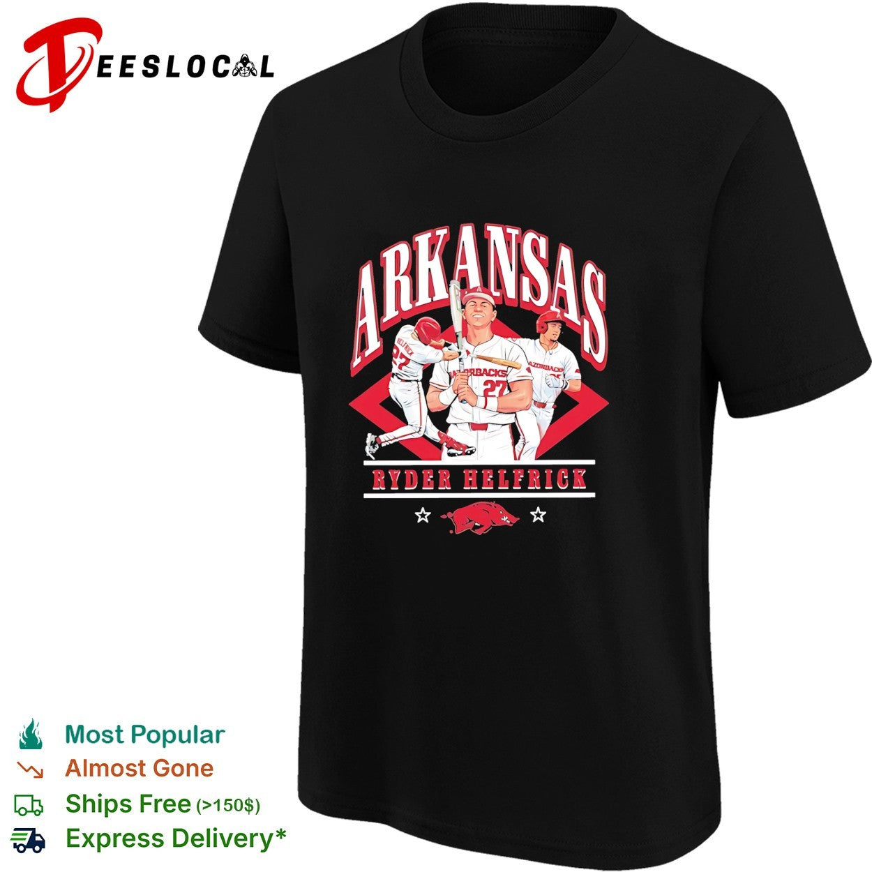 Ryder Helfrick Arkansas Razorbacks baseball slugger swing shirt