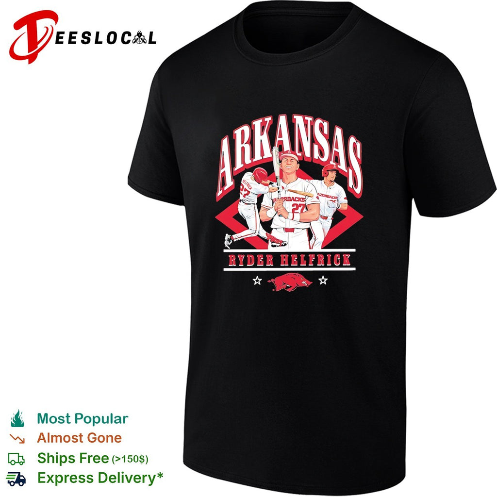 Ryder Helfrick Arkansas Razorbacks baseball slugger swing shirt