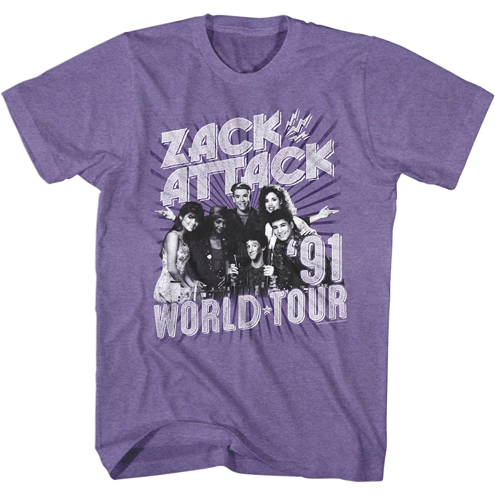 Saved By The Bell Mens S/S T-Shirt - Zack Attack '91 Tour - Heather Retro Purple Heather Hoodie, Sweatshirt | CiraTrend.com