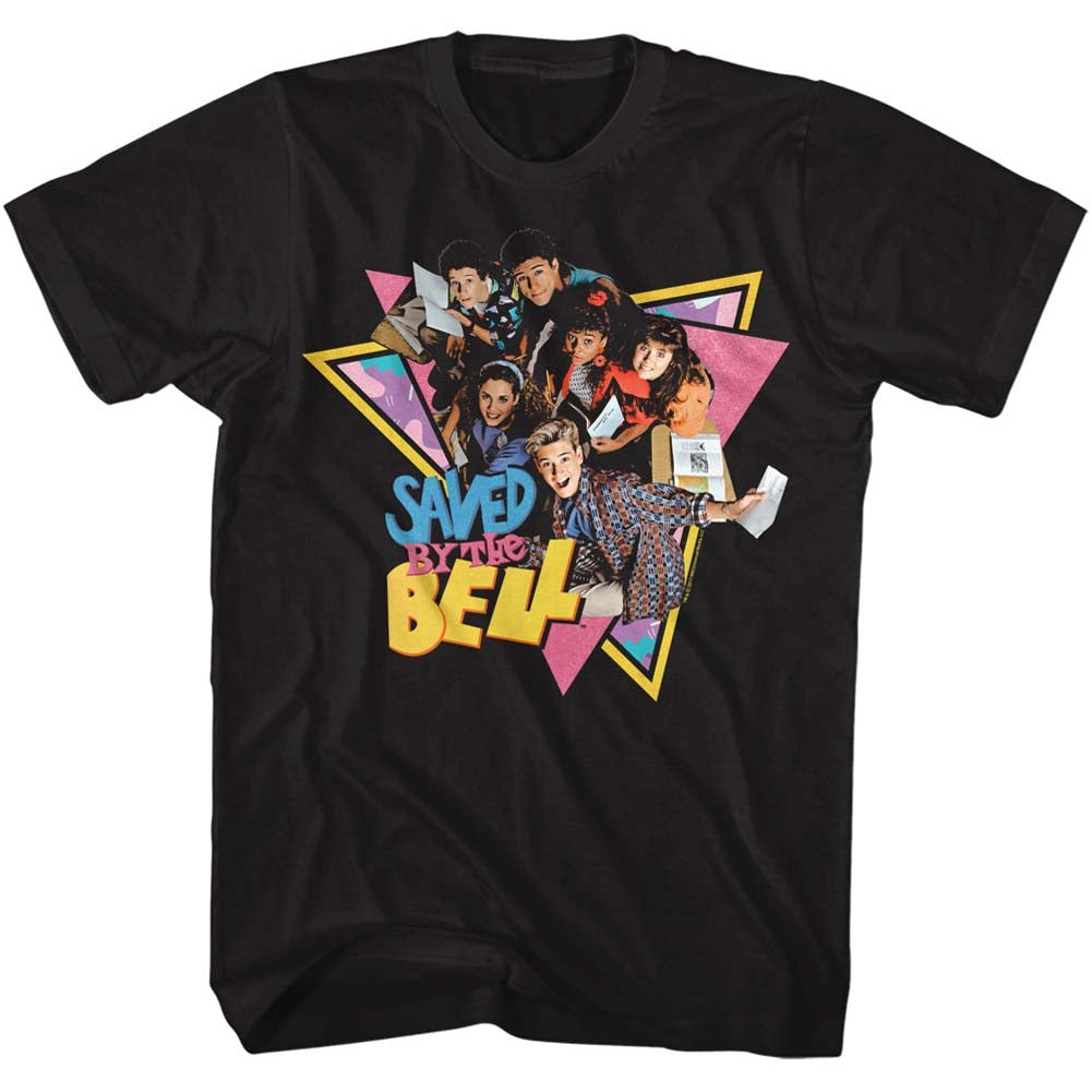 Saved By The Bell Mens S/S T-Shirt - Group Triangles - Solid Black Hoodie, Sweatshirt | CiraTrend.com