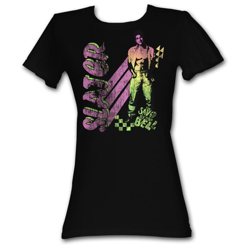 Saved By The Bell Girls Juniors S/S T-Shirt - Neon Slater - Solid Black Hoodie, Sweatshirt | CiraTrend.com