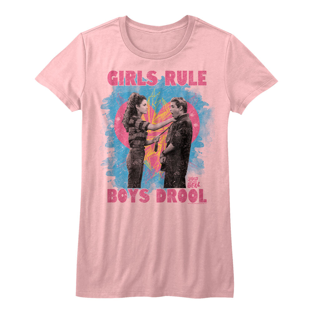 Saved By The Bell Girls Juniors S/S T-Shirt - Girls Rule - Solid Pink Hoodie, Sweatshirt | CiraTrend.com