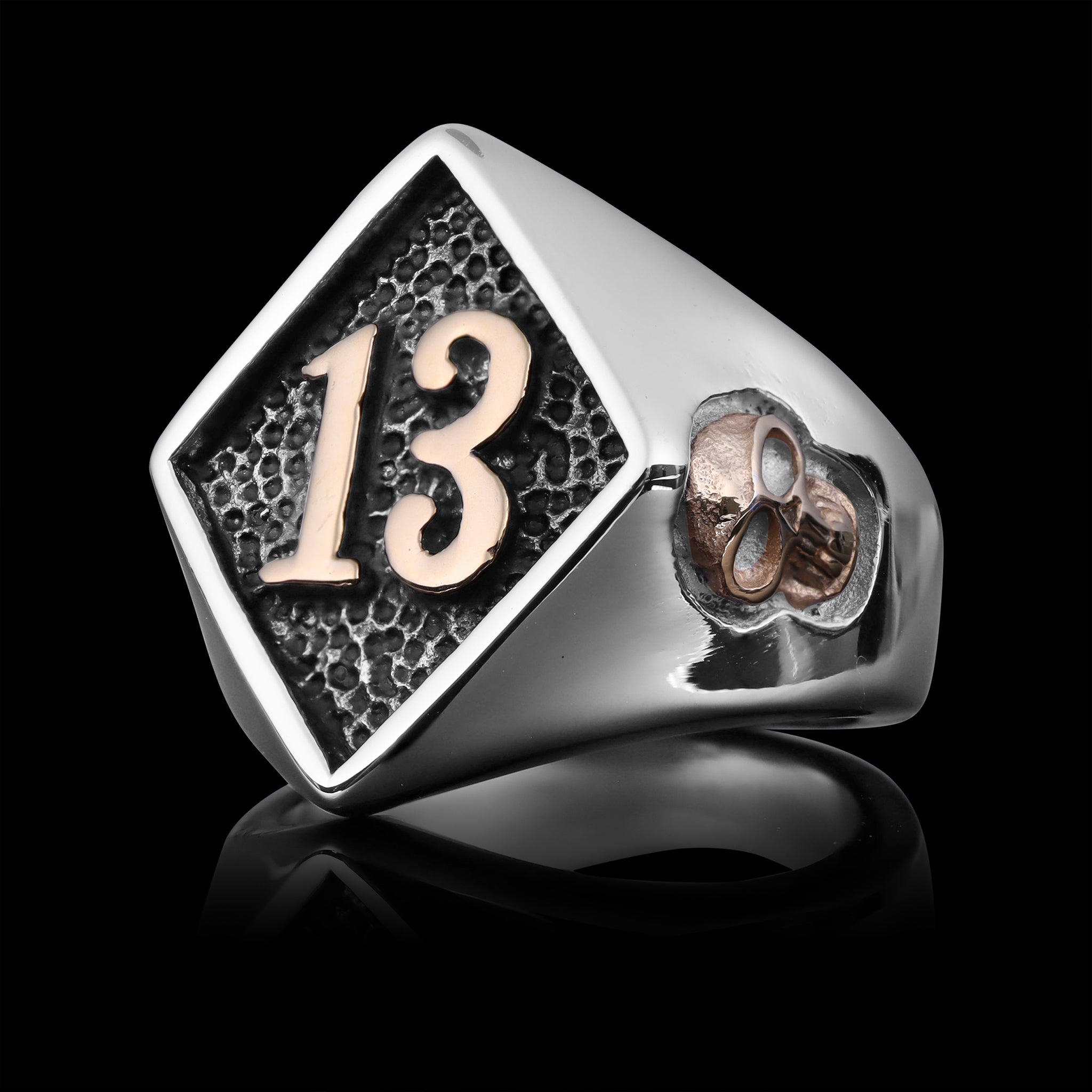 18K Gold PVD Coated Stainless Steel "13" and Skulls Signet Ring T-Shirts, Hoodie, Sweatshirt | CiraTrend.com (Image 2)