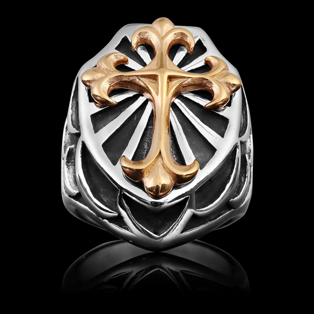 18K Gold Steel Cross On Shield Signet Ring T-Shirts, Hoodie, Sweatshirt | CiraTrend.com (Image 1)