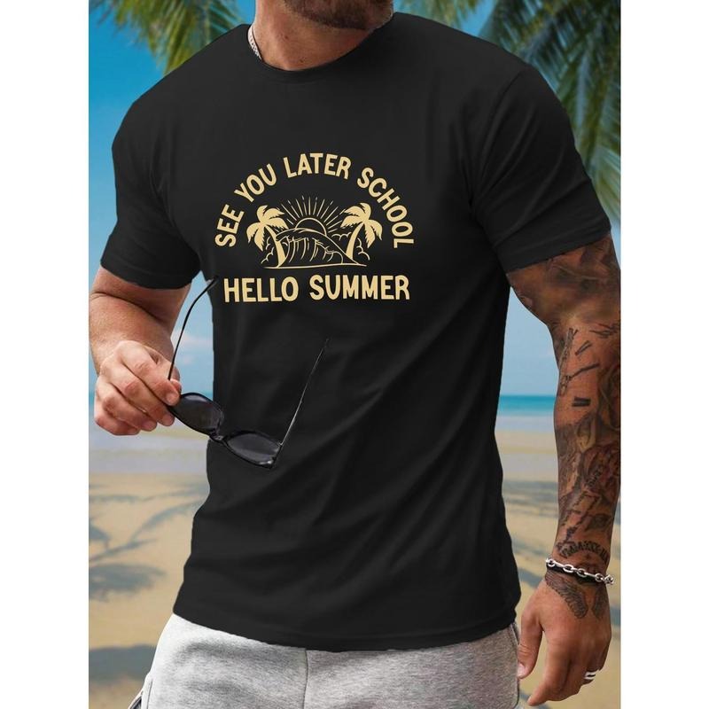 'SEE YOU LATER SCHOOL' Print Men's Graphic T-Shirt, Breathable Comfy Short Sleeve Sports Casual Tee For Summer Made in USA