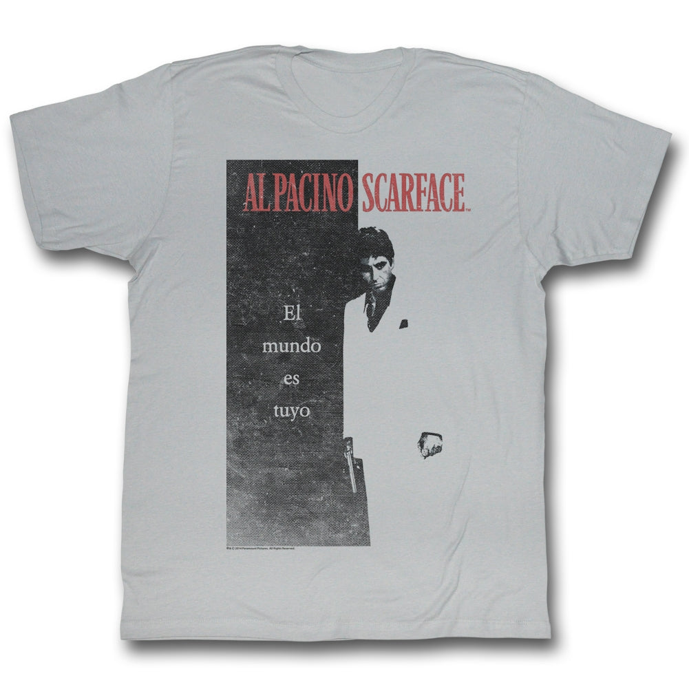 Scarface Mens S/S T-Shirt - El Mundo - Solid Silver Hoodie, Sweatshirt | CiraTrend.com