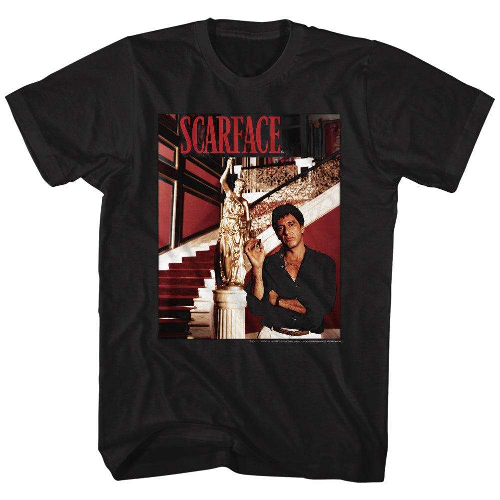 Scarface Mens S/S T-Shirt - Statue Stairs - Solid Black Hoodie, Sweatshirt | CiraTrend.com