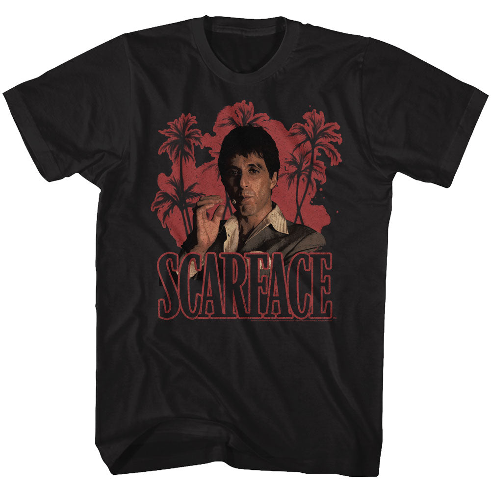 Scarface Mens S/S T-Shirt - Red Palms - Solid Black Hoodie, Sweatshirt | CiraTrend.com
