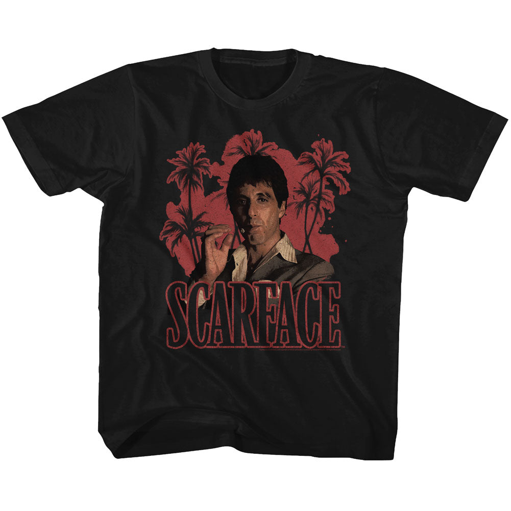 Scarface Toddler S/S T-Shirt - Red Palms - Solid Black Hoodie, Sweatshirt | CiraTrend.com