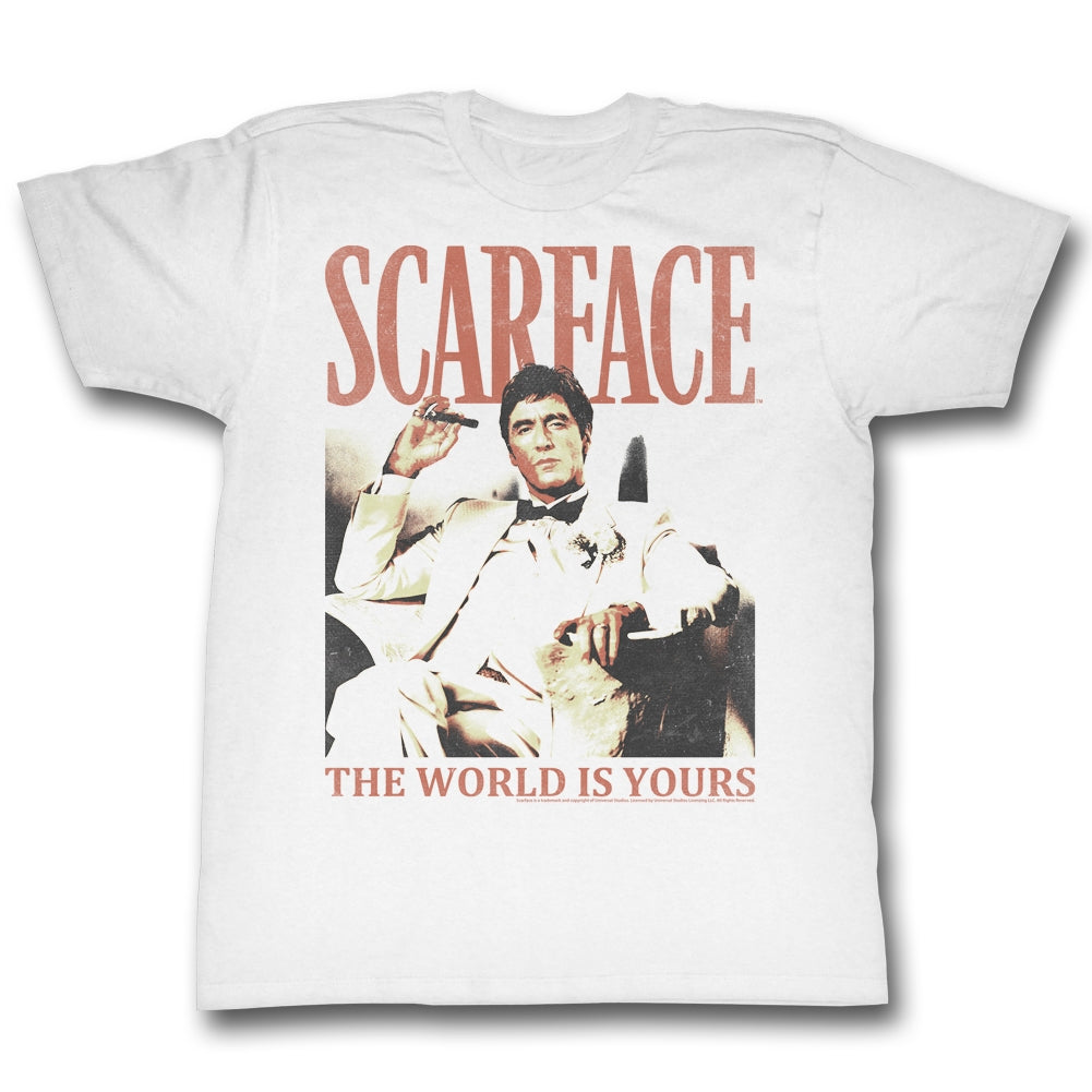 Scarface Mens S/S T-Shirt - Da World - Solid White Hoodie, Sweatshirt | CiraTrend.com