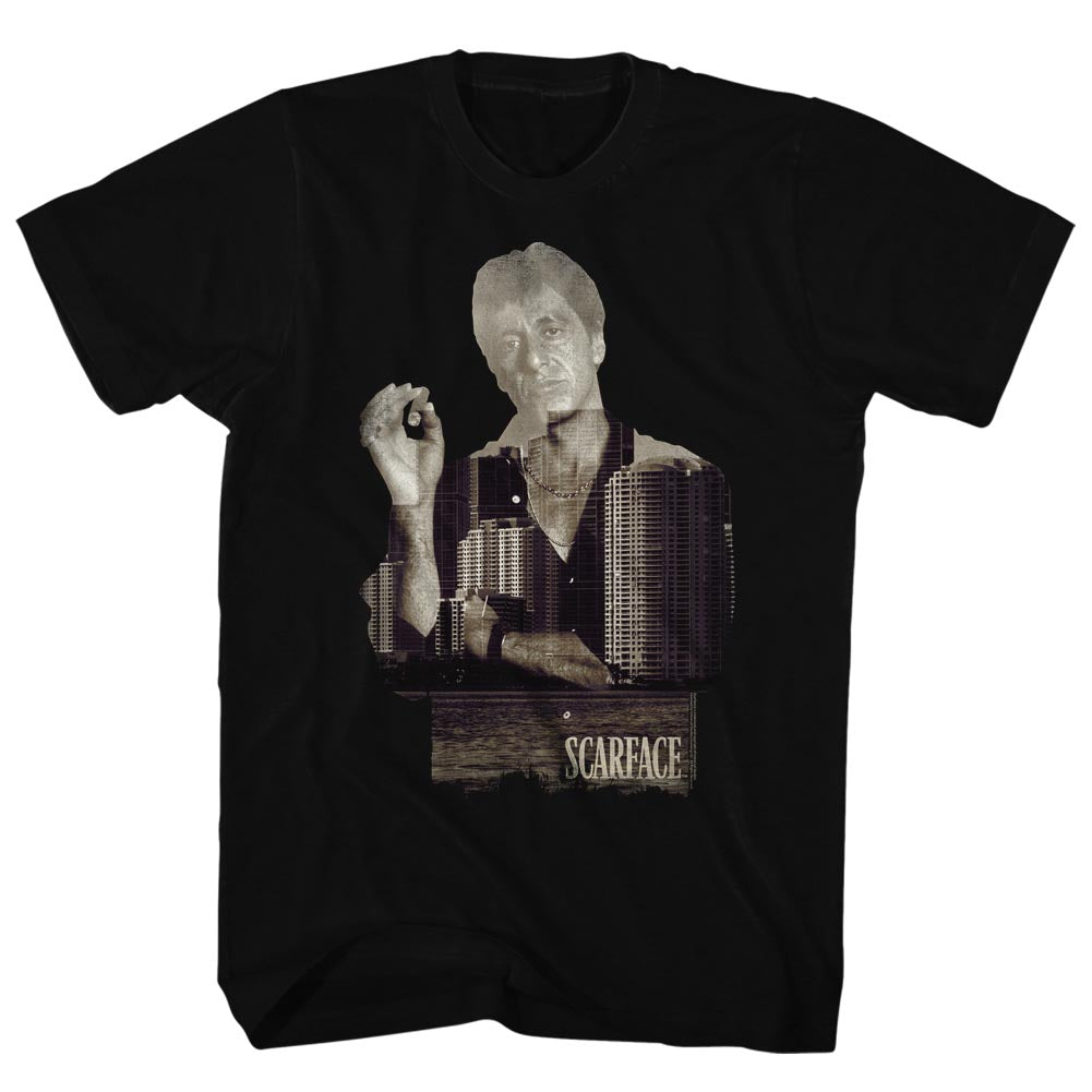 Scarface Mens S/S T-Shirt - Double Expose - Solid Black Hoodie, Sweatshirt | CiraTrend.com