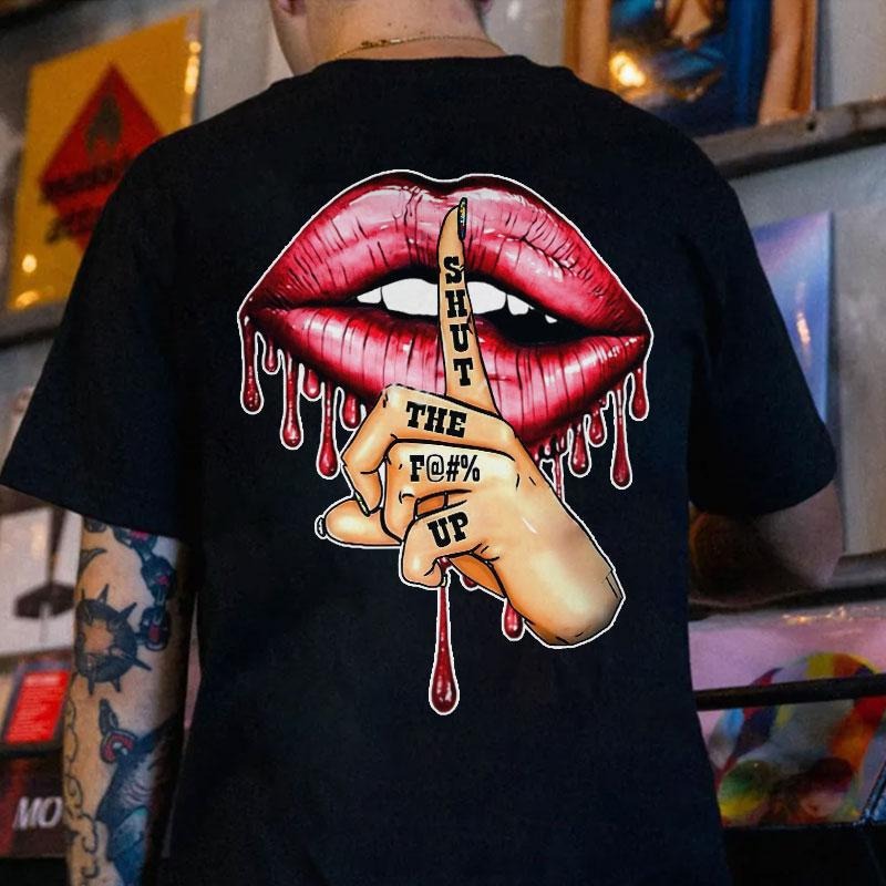 SHUT THE  UP Red Lips Print Men's T-Shirt Hoodie, Sweatshirt | CiraTrend.com