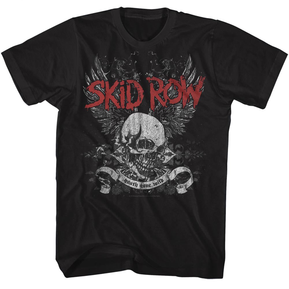 Skid Row Mens S/S T-Shirt - Skull & Wings - Solid Black Hoodie, Sweatshirt | CiraTrend.com