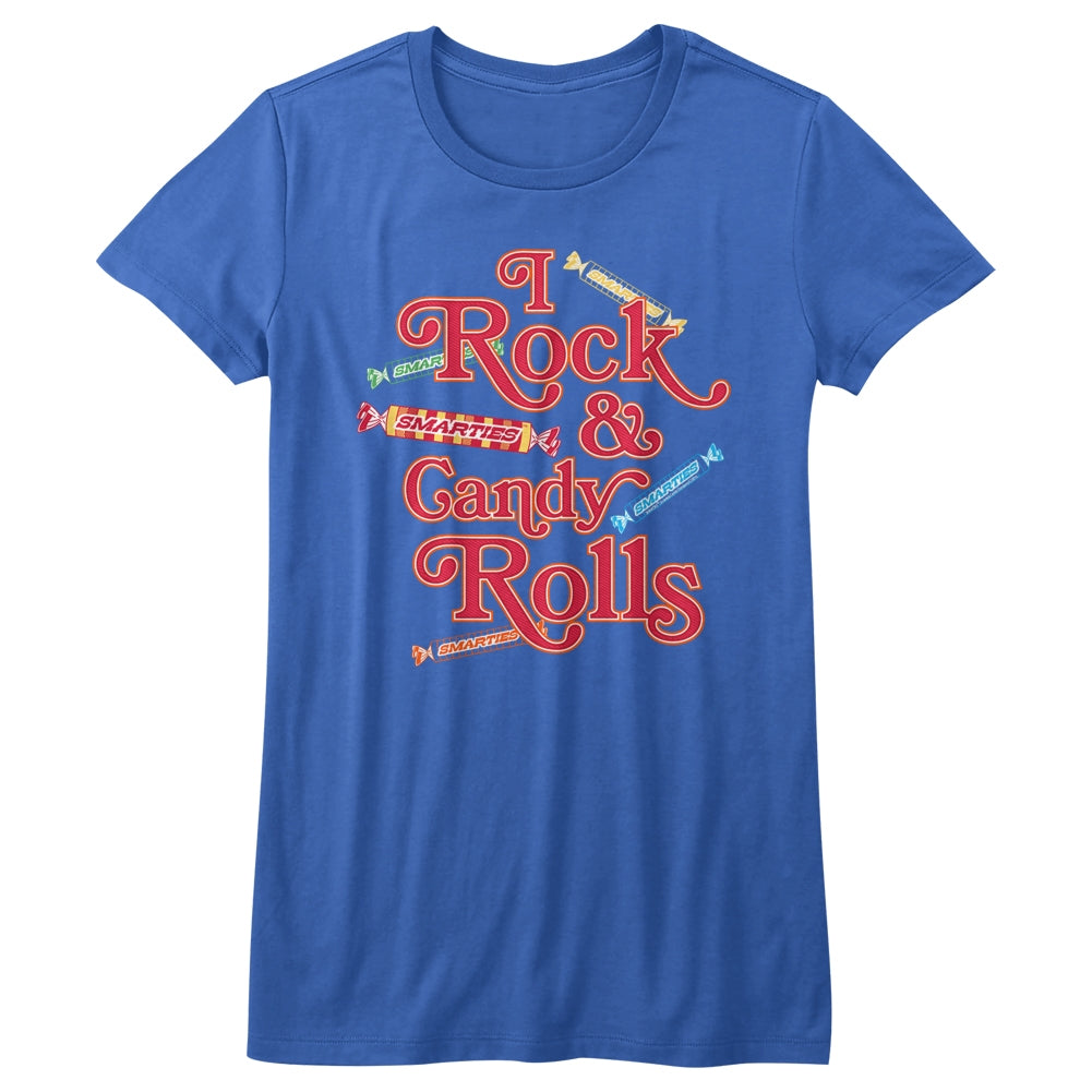 Smarties Girls Juniors S/S T-Shirt - I Rock Candy Rolls - Solid Royal Hoodie, Sweatshirt | CiraTrend.com
