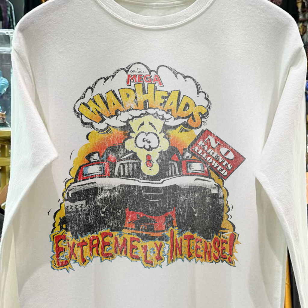90s MEGA WARHEADS PROMO EXTREAMLY INTENSE RARE WHITE LONG SLEEVE T-SHIRT.